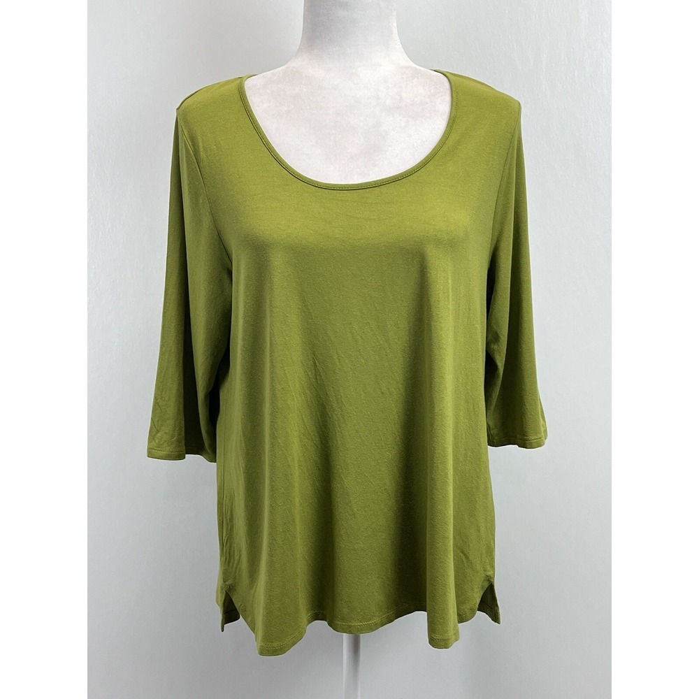 J. Jill Wearever Tunic Shirt Sz Medium Womens Green 3/4 Sleeves Stretch Comfort